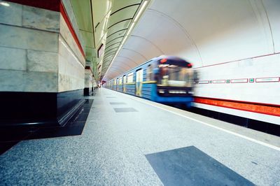 Blurred motion of train at subway station