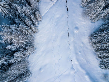 High angle view of snow covered land