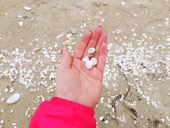 Close-up of hand on sand