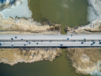 High angle view of dam on sea shore