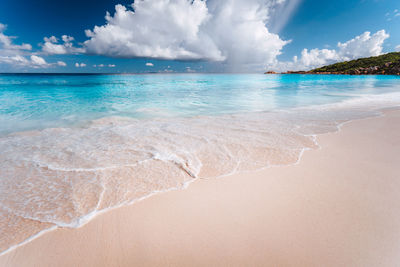 View of beach against cloudy sky