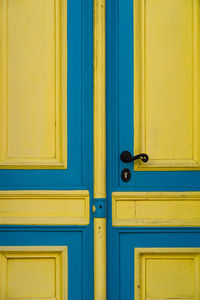 Close-up of closed blue door
