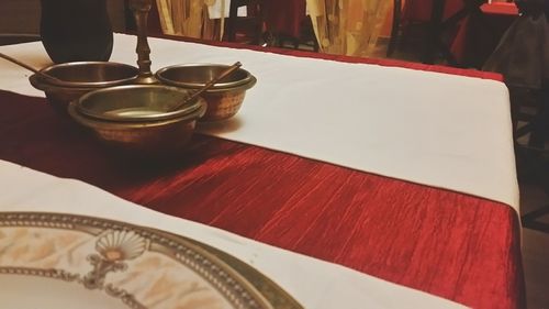 Close-up of red wine on table