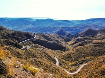 High angle view of mountains against sky