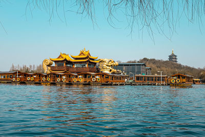 Temple building by lake