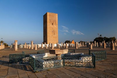 Built structure against clear blue sky in city,    rabat morocco 