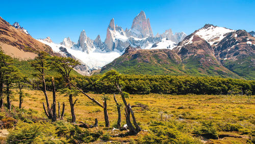 Scenic view of snowcapped mountains against sky