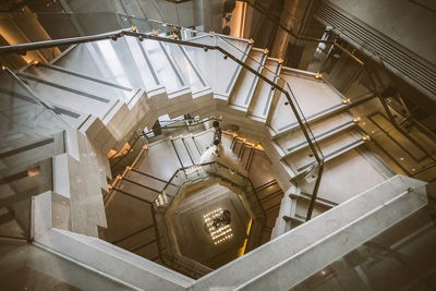 High angle view of spiral staircase in building