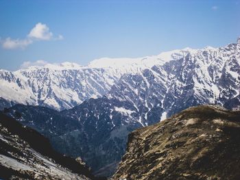 Scenic view of snowcapped mountains against sky