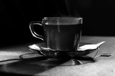 Close-up of tea cup on table