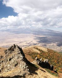 High angle view of land against sky