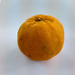 Close-up of orange slice against white background