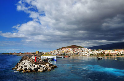 Scenic view of sea against cloudy sky