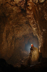 Illuminated cave interior