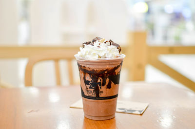 Close-up of ice cream on table