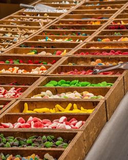 High angle view of multi colored candies in store