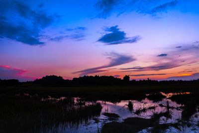 Scenic view of lake against sky during sunset