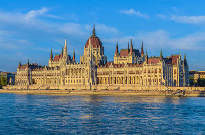 View on the hungarian parliament building from the danube river. budapest, hungary