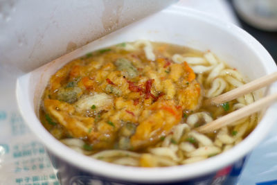 Close-up of tempura udon in bowl