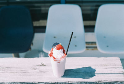 Close-up of ice cream on table