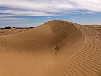 Sand dunes in desert against sky