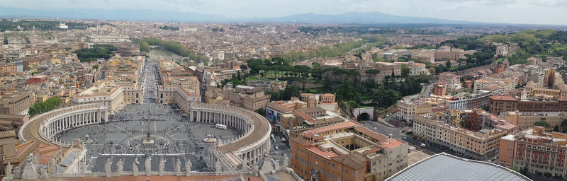 Wide aerial view of vaticano and rome from the dome of the basilica of st. pietro