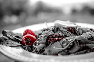 Close-up of meat in plate on table