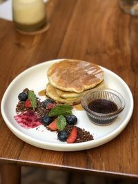 High angle view of breakfast served on table