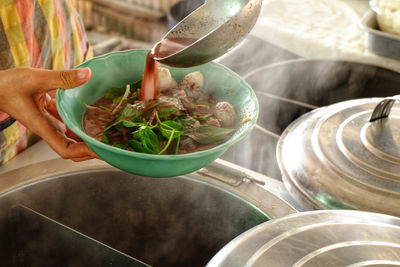 High angle view of person preparing food