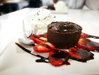 Close-up of ice cream in plate on table