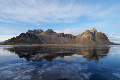 Scenic view of snowcapped mountains against sky