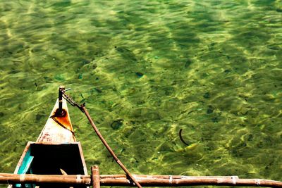 High angle view of nautical vessel on river