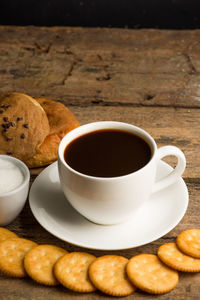 Close-up of coffee and cup on table