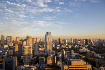 High angle view of cityscape against sky during sunset