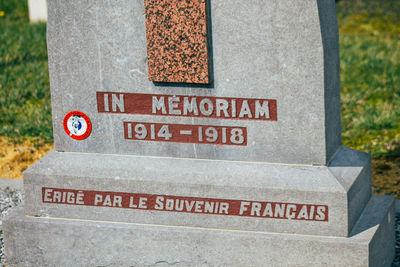 Close-up of information sign on road