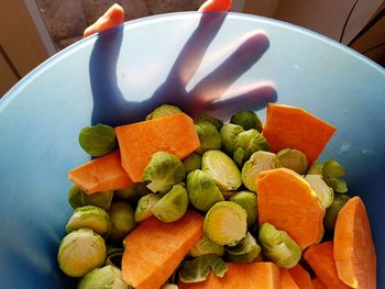 High angle view of fruits in plate