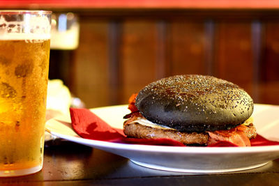 Close-up of drink in plate on table