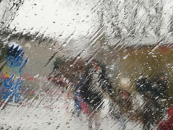 Full frame shot of wet window in rainy season