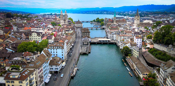 High angle view of buildings in city