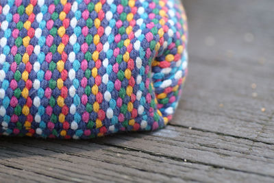 Close-up of multi colored fabric on table