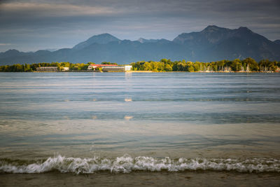 Scenic view of sea against mountains