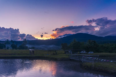 Scenic view of lake against sky during sunset