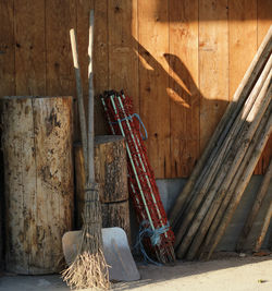 Wooden structure against wall