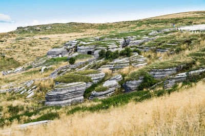 High angle view of land against sky