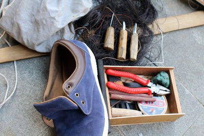 High angle view of shoes on table