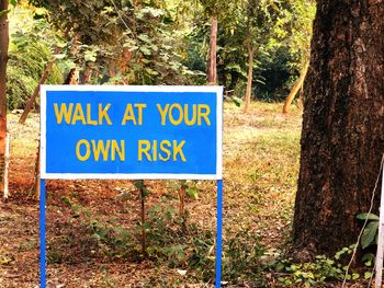 Information sign on tree trunk