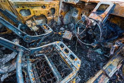 High angle view of abandoned car