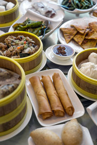 High angle view of food in plate on table