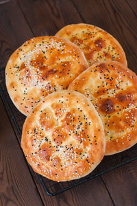 High angle view of bread in plate on table