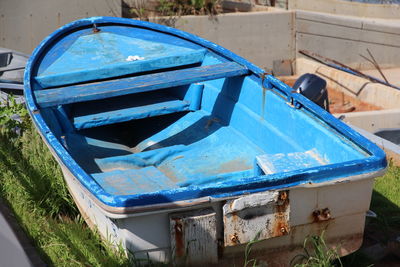 High angle view of abandoned boat